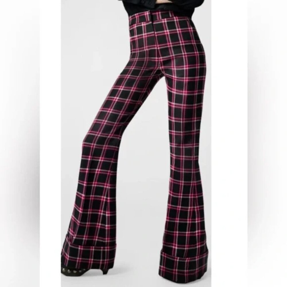 NWT $695 SMYTHE Black Pink Plaid High Waisted Cuffed Trousers Pants S 6